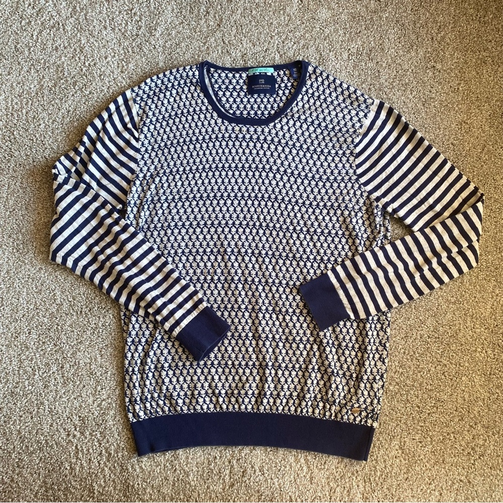 Scotch and Soda High on Chai Floral Striped Navy Sweater